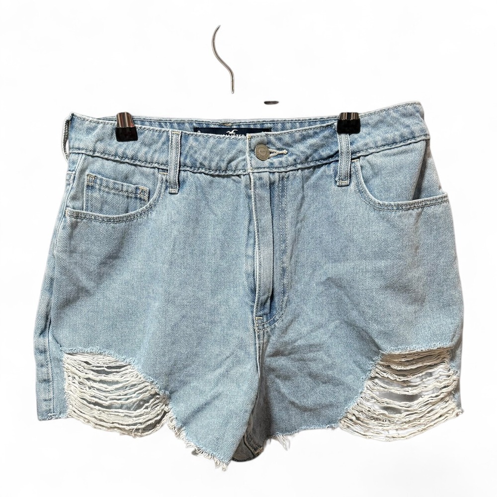 Hollister Mom Shorts Womens 9 W29 Light Blue Excellent Distressed High‎ Rise 3"